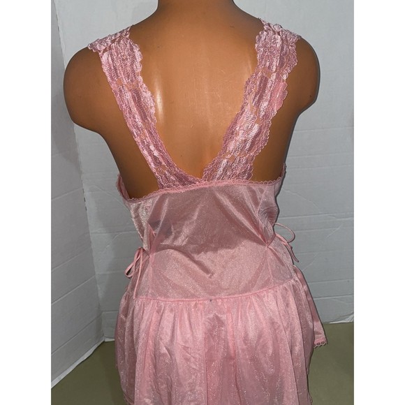 Vintage Silky pink w/ eyelet Babydoll lingerie teddy Romper bodysuit M - Picture 8 of 11